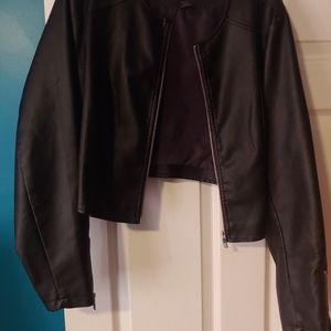 Black Faux Leather Cropped Jacket